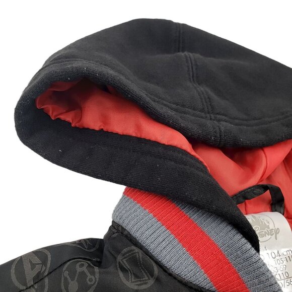 Marvel x Disney Avengers Graphic Varsity Jacket Hood Black Red Boys Size 4 - Picture 9 of 12